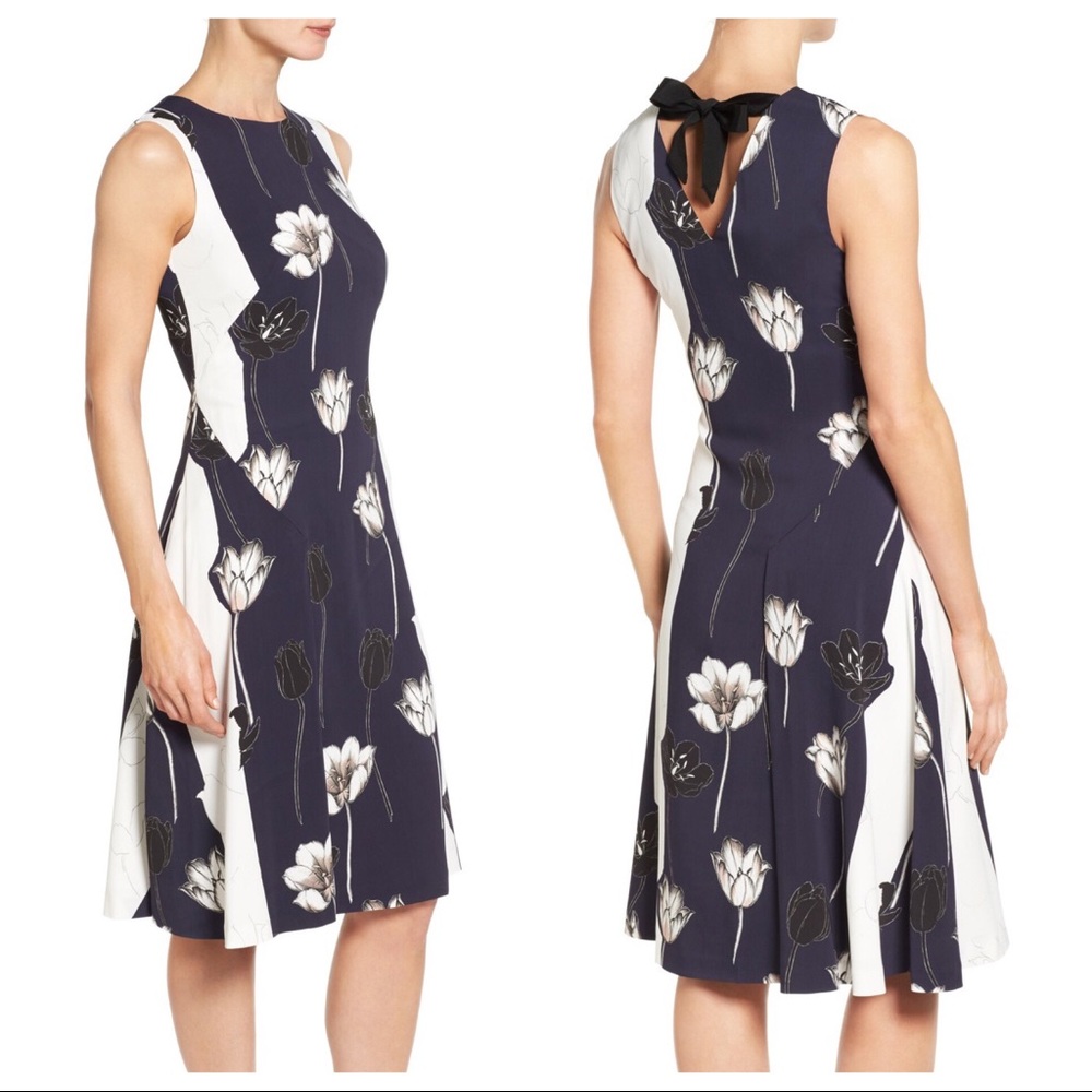 Nwt Emerson Rose 2 Floral Tie Neck Fit Flare Dress